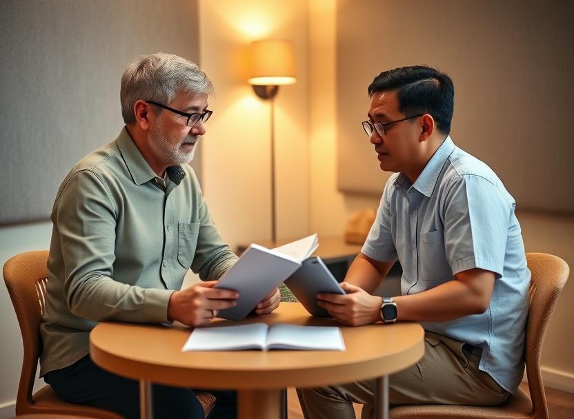 Coach and learner working one-to-one at a quiet study desk
